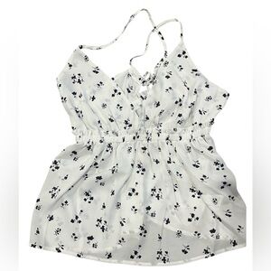 Papermoon tank in Ivory w black floral v neck & criss cross strap back sz L NWT